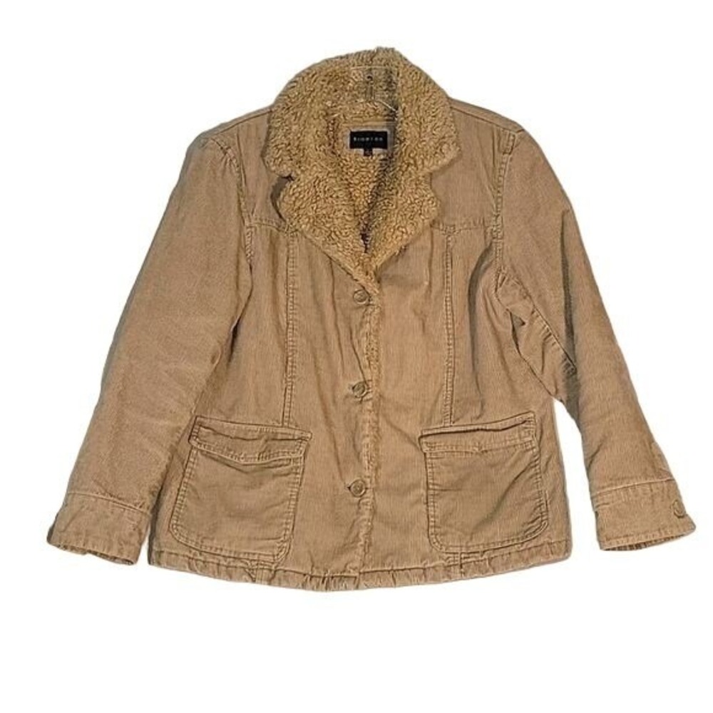 BRAETON Corduroy Jacket Sherpa Collar Button Front Tan Coat‎  L Luxury
